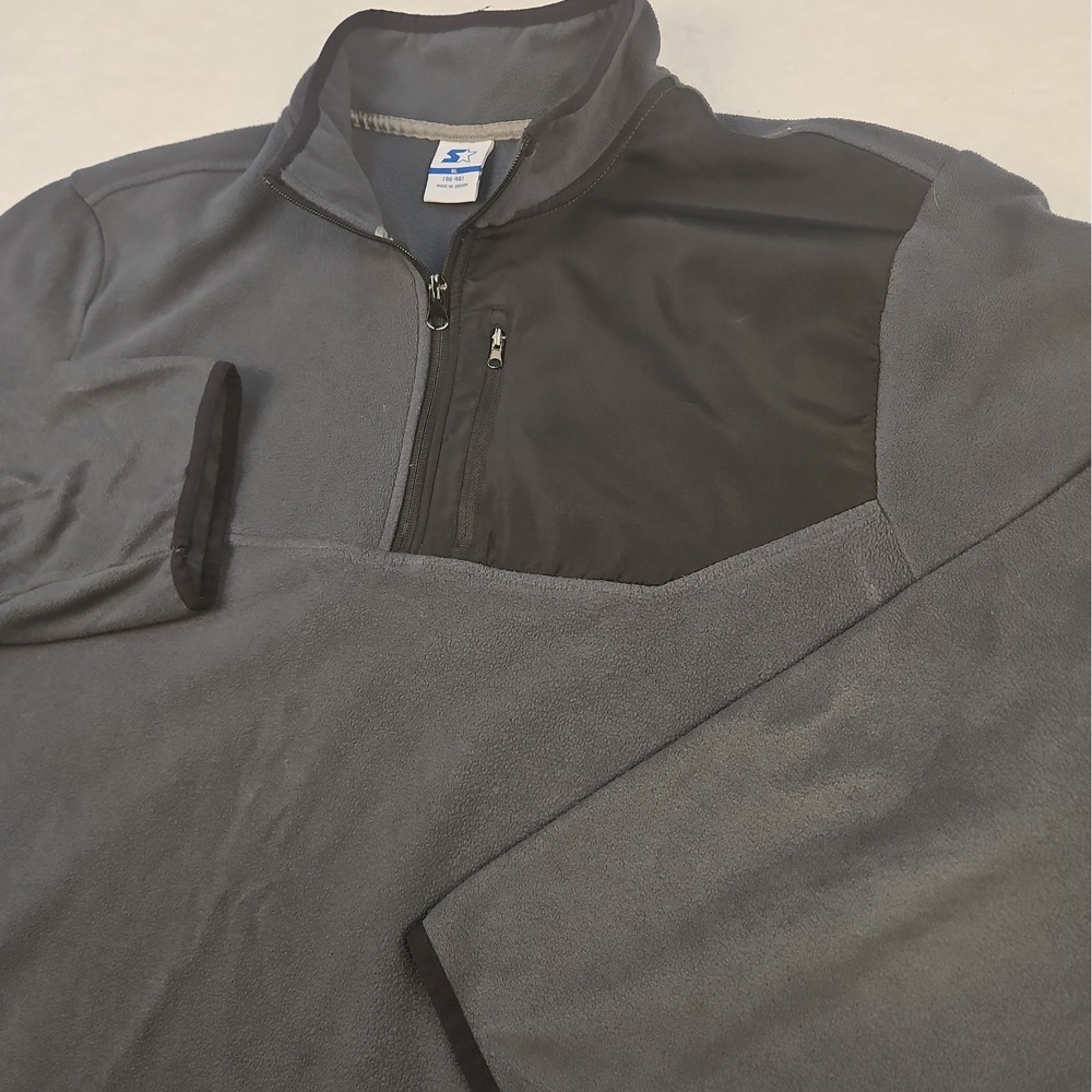Starter Jacket Mens XL Fleece Quarter Zip Pullover Gray Pocket All Season